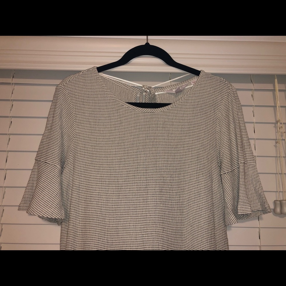 Cream & Black Striped Bell Sleeve Top Size M